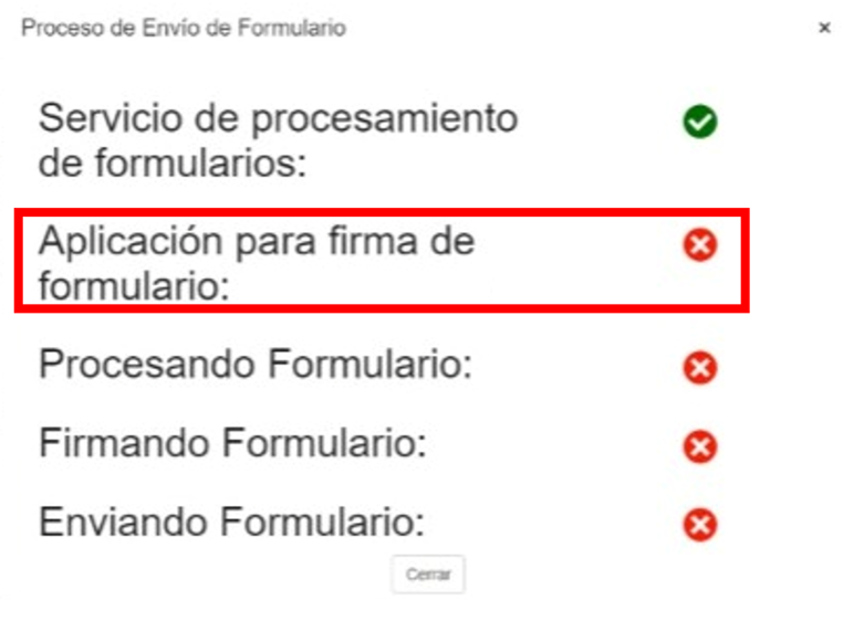 comunicado con erro en formulario en línea